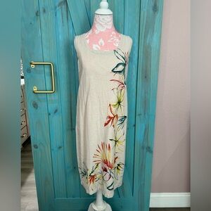 For Cynthia Vintage Beige Linen Floral Dress - S